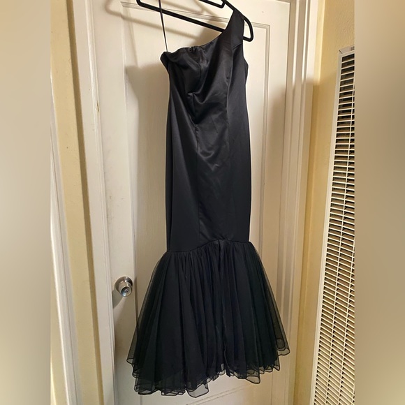 Vintage y2k Black Satin Mermaid Fishtail Evening Gown Prom Dress barbiecore noir - Picture 9 of 17